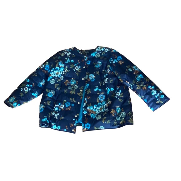 DENNIS BASSO Navy Blue Floral Snap Front Lightweight Quilted Puffer Jacket 2X - Picture 9 of 9